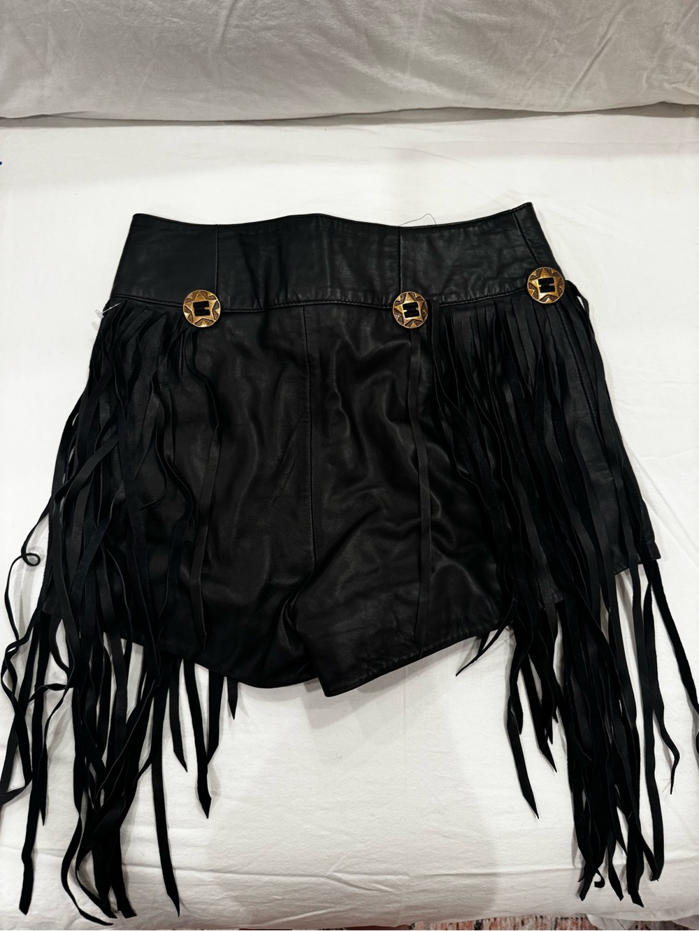 Nasty Gal Genuine Leather Fringe Shorts Women’s 6 Black Western Festival